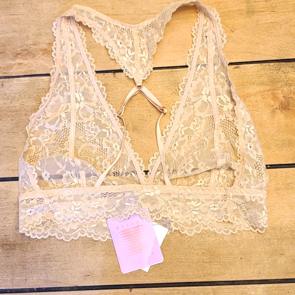 SAVAGE X FENTY Floral Lace Racerback Bralette / Pink Rose Quartz Medium NWT - Picture 8 of 12